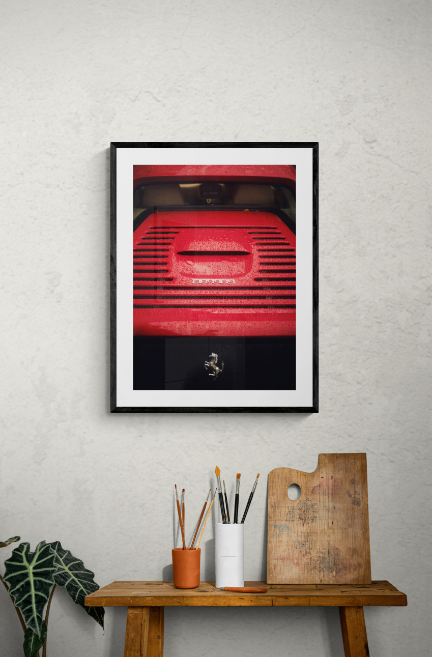 Experience the thrill of driving a Red Ferrari in the rain through London with this stunning print! Perfect for car enthusiasts or those looking to add a touch of luxury to their home decor. Bring the beauty and power of this iconic car into your space. Photo taken on a Fujifilm XT2 with a 35mm F2 lens Print on museum quality Giclée paper Hahnemühle Pearl